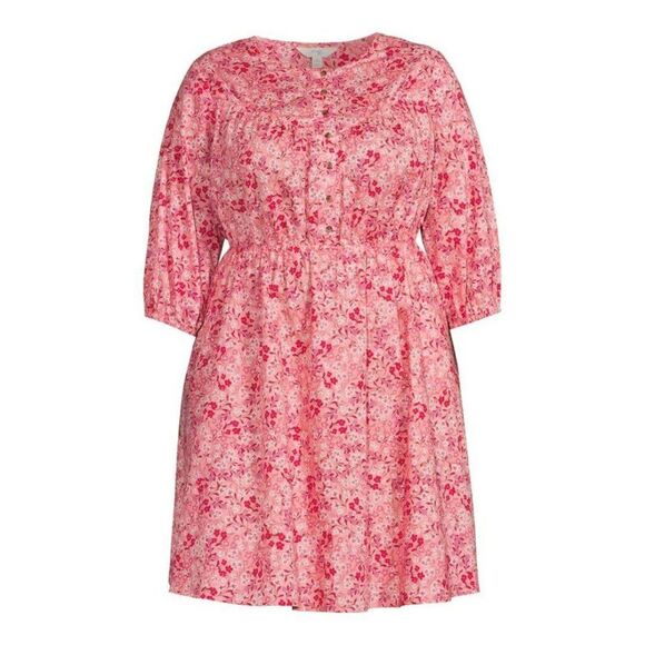 TERRA & SKY Fit & Flare Button Front Dress Womens Size 16W Pink Red Floral NWT - Picture 2 of 12